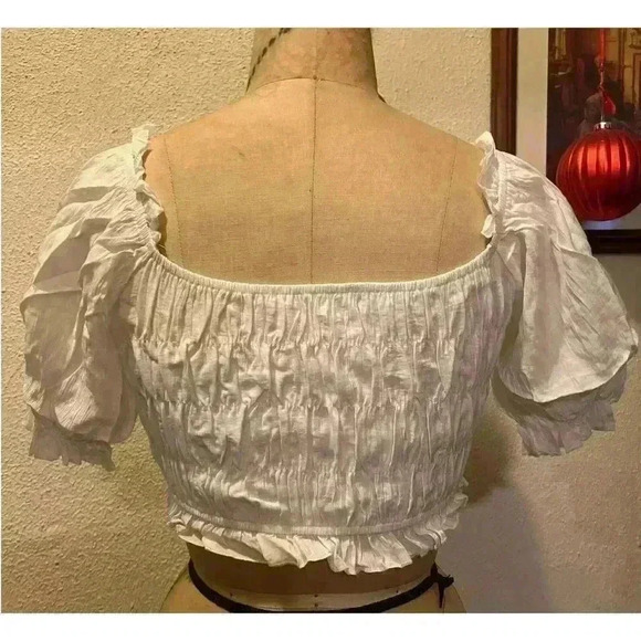 White Square Neck Ruffled Lantern Sleeve Cropped Top NWT Size S - Picture 5 of 9